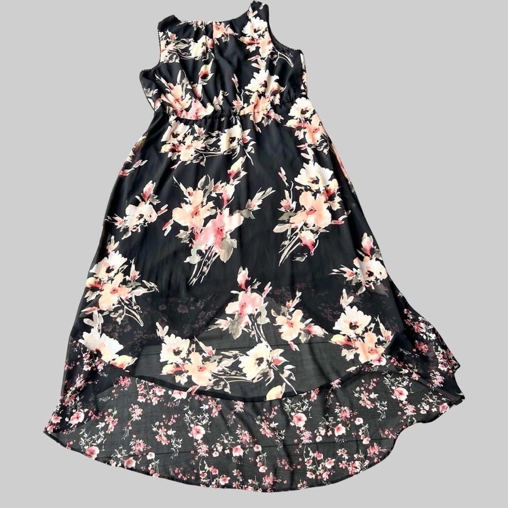 Michel  Studio Collection Floral Print High Low Hem Flowy Sleeveless Dress - Picture 12 of 14